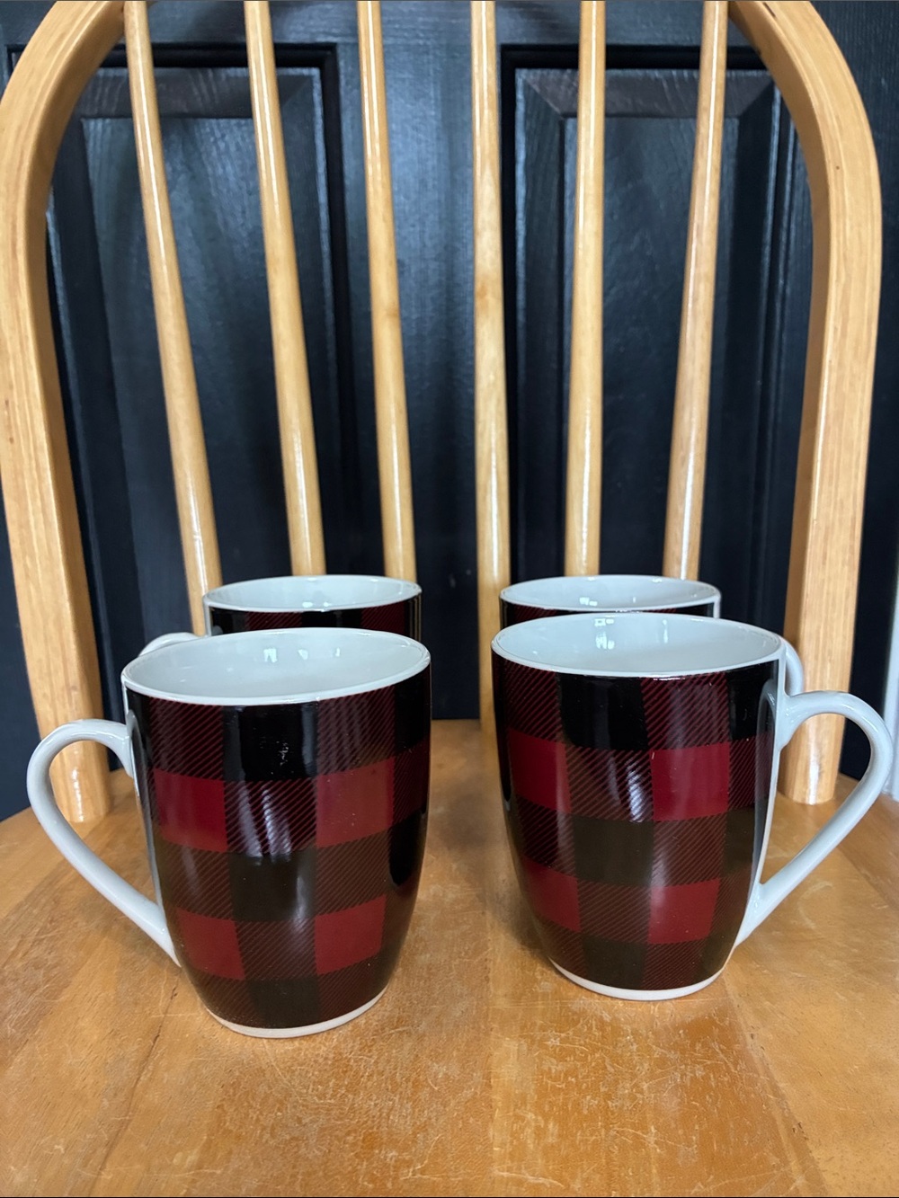 Red and Black Buffalo Plaid Ceramic Mug Set - Pack of 4 New